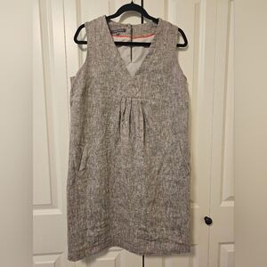 Laura Ashley Beige Tan  Sleeveless V-Neck Sheath Midi Dress 100% Linen, SZ 10